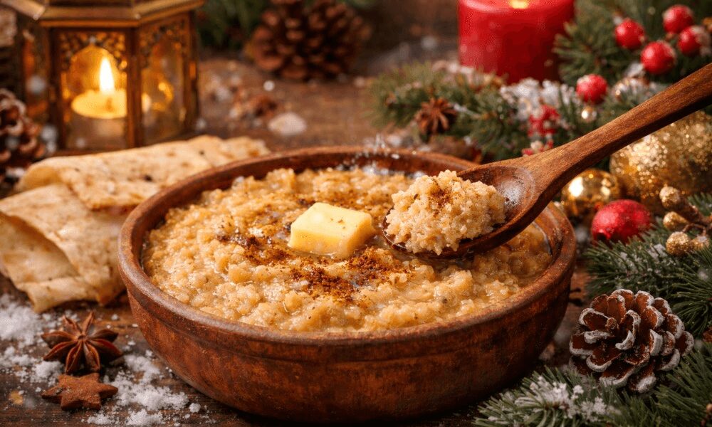Traditional Armenian harissa served on a Christmas table